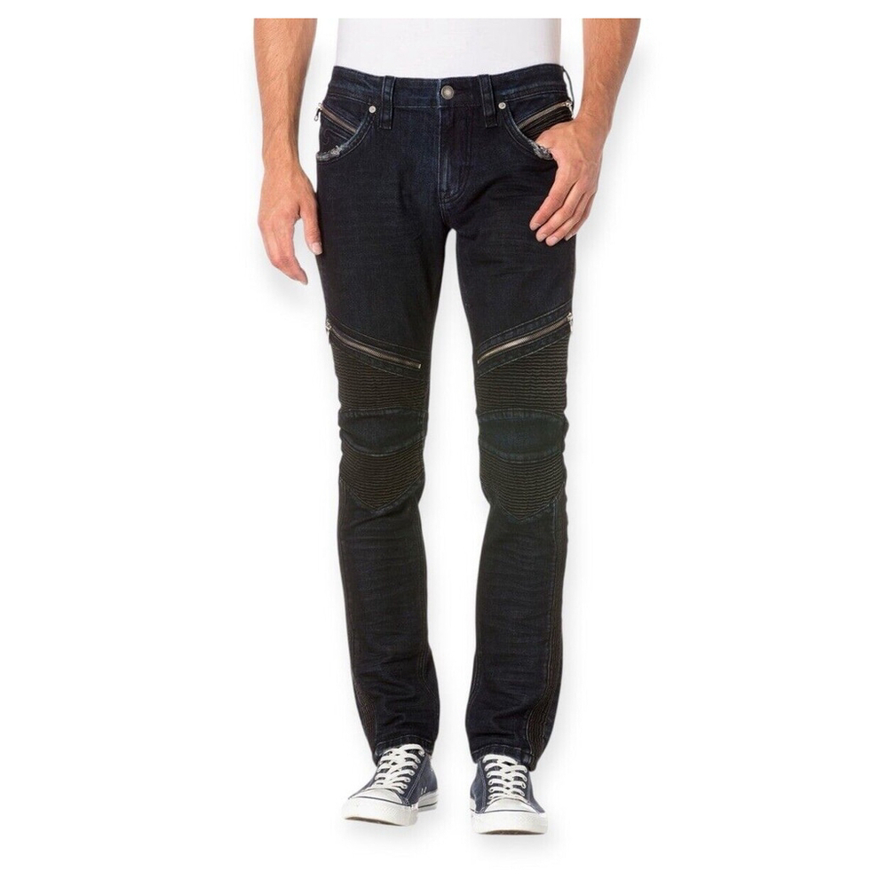 Rock Revival Men's Blue Frady Moto Stretch Skinny Fit Jeans 38 NWT